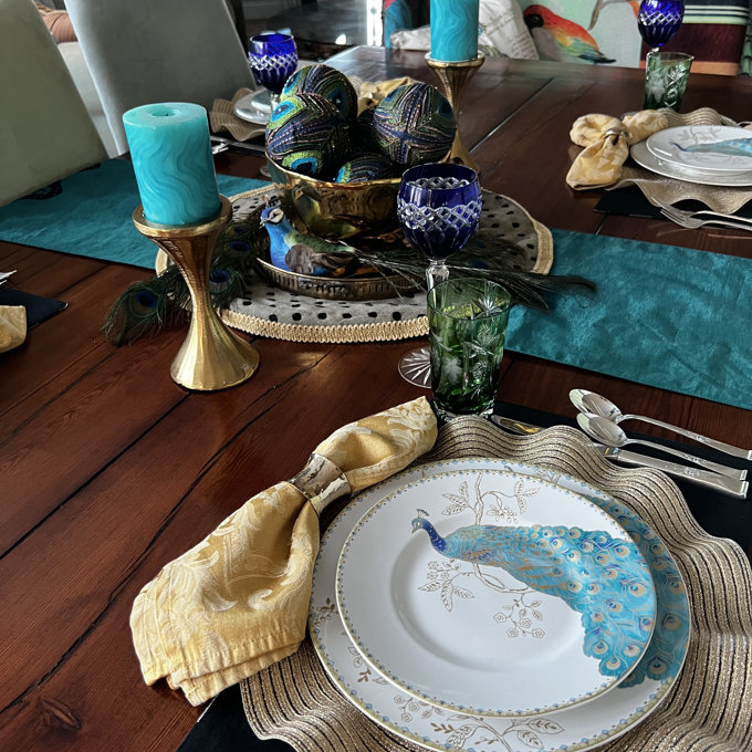 222 Fifth Peacock Garden 16-Piece Blue Porcelain Dinnerware Set
